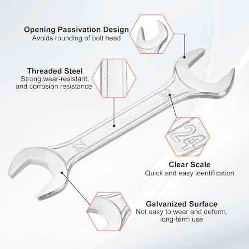 2pcs Double Open End Wrench 22mm x 24mm Metric 15 Degree Offset Angle Small Flat Head Wrench Galvanizing Open Ended Spanner for Automotive Repair Furniture Assembly (2 Count)
