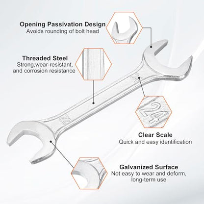 2pcs Double Open End Wrench 22mm x 24mm Metric 15 Degree Offset Angle Small Flat Head Wrench Galvanizing Open Ended Spanner for Automotive Repair Furniture Assembly (2 Count)