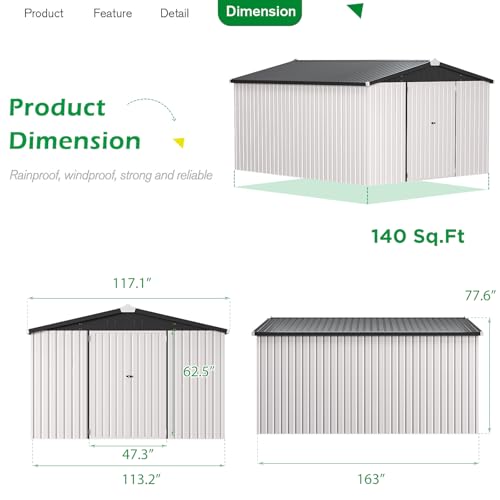 10x14 Shed 14x10 Metal Outdoor Storage Shed