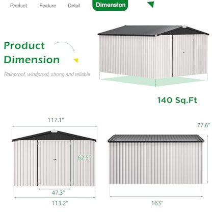 10x14 Shed 14x10 Metal Outdoor Storage Shed