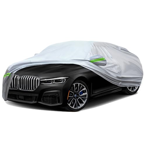 6 Layers Premium Full Car Cover Hard Shell Zipper Design Waterproof All Weather Weatherproof UV Sun Protection Snow Dust Storm Resistant Outdoor with Straps