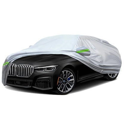 6 Layers Premium Full Car Cover Hard Shell Zipper Design Waterproof All Weather Weatherproof UV Sun Protection Snow Dust Storm Resistant Outdoor with Straps