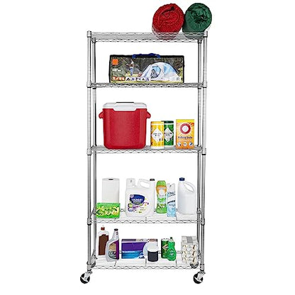 5-Tier NSF-Certified Steel Wire Shelving, 36"W x 14"D x 75.5"H, Silver