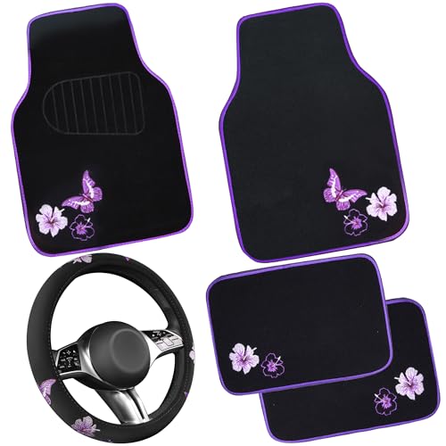 Butterfly Steering Wheel Cover and Waterproof Car Floor Mats