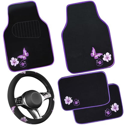 Butterfly Steering Wheel Cover and Waterproof Car Floor Mats