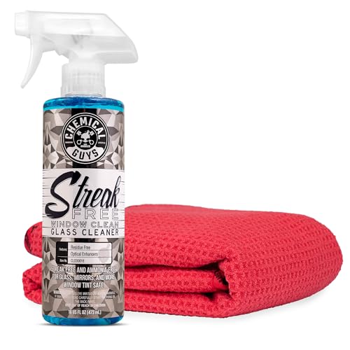 Streak Free Window Clean Auto Glass Cleaner Bundle with Waffle Weave Microfiber Towel