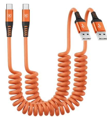 Coiled USB A to USB C Cable for Car [6FT (2 Count)