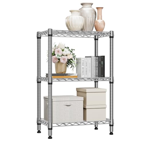750 lbs 3 Tier Shelf Metal Storage Shelves Shelving Wire Rack Heavy Duty Closet Organizers for Garage Kitchen Bathroom Laundry Chrome 13.8" D x 23.6" W x 35.5" H (3 Count)