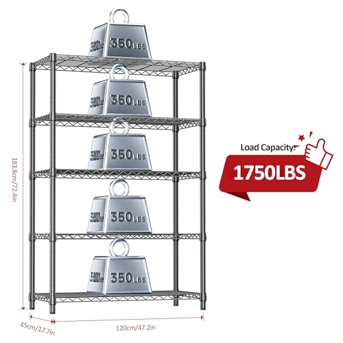 5 Tier Heavy Duty Metal Storage Shelving Unit (5 Count)
