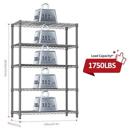 5 Tier Heavy Duty Metal Storage Shelving Unit (5 Count)