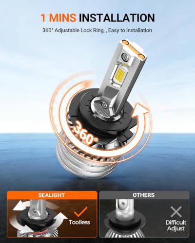 H7 Bulbs, 120,000LM 1700% Brightness, H7 6500K Cool White LED Bulbs, IP68 Waterproof 80000Hrs Lifespan, 5X Heat Dissipation driving LED Bulbs, Plug and Play, 2 Pack