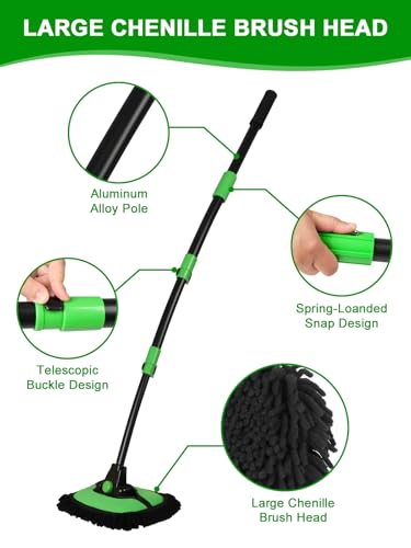 53" 15° Curved Car Wash Brush with Long Handle High Density Chenille Soft Bristle Brush Head Suitable for Cleaning Detail Roof Wheel Windshields Truck SUV RV Window (5 Ounce)
