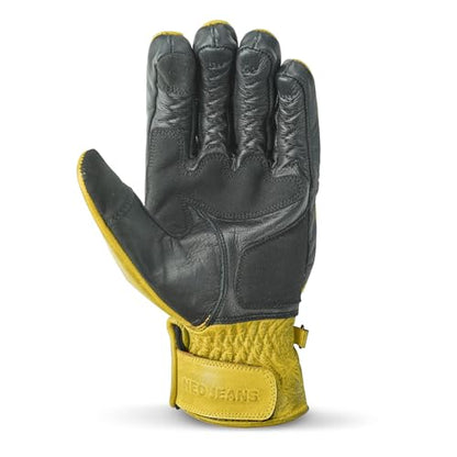 Leather Motorcycle Gloves for Men with Soft Polyester Lining Bike Riding Gloves with Grip Patches on Palm and Accordion Panels on Fingers and Cuff