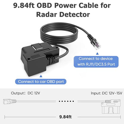 OBD to RJ11 Radar Detector Power Cord