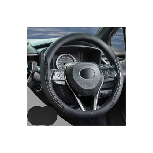 Black Steering Wheel Cover with Coasters Leather Universal 15 inch