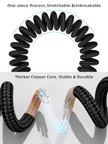 Car Carplay Cable 2Pack 3ft Coiled USB A to USB C Fast Charge Cord (2 Count)