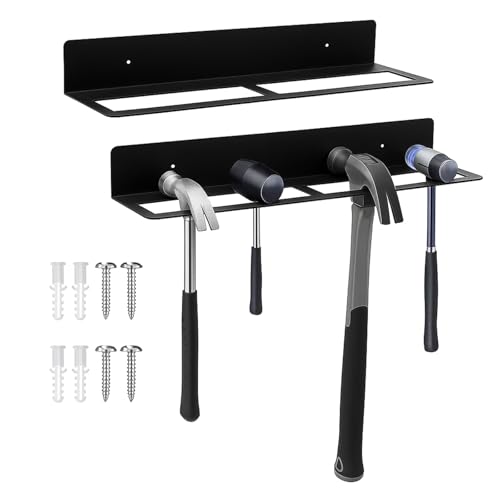 2 Pcs Metal Wall Mounted Hammer Rack Hand Tools Storage Rack Organizer Metal Hammer Holder for Garage Workshop Shed Home (2 Count)