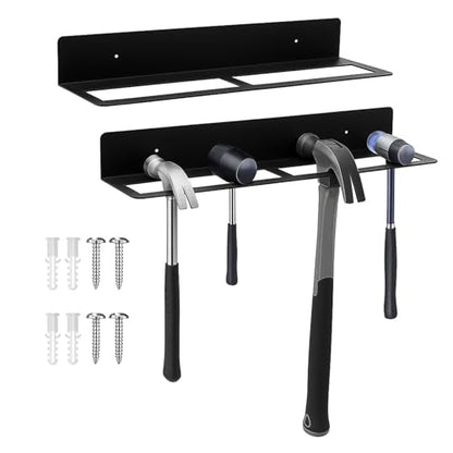 2 Pcs Metal Wall Mounted Hammer Rack Hand Tools Storage Rack Organizer Metal Hammer Holder for Garage Workshop Shed Home (2 Count)