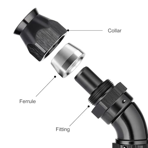 6AN 45 Degree PTFE One Piece Full Flow End Hose Fitting Aluminum Black