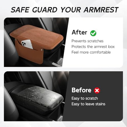Car Leather Center Console Cover with 2 Storage Bags