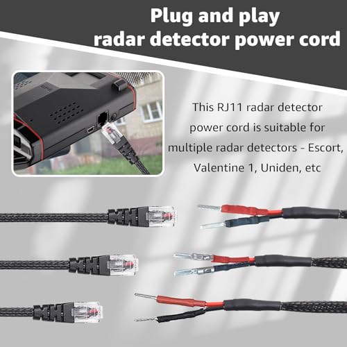 16.5" RJ11 Mirror Tap Radar Detector Cord for Escort Uniden V1 & More (3 Count)