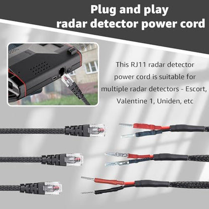 16.5" RJ11 Mirror Tap Radar Detector Cord for Escort Uniden V1 & More (3 Count)