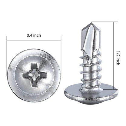 350 pcs) Wensilon #10×1/2”for Sheet Metal Self-Tapping Screws 410 Stainless Steel Truss Head High-Strength Quick Tapping Screws