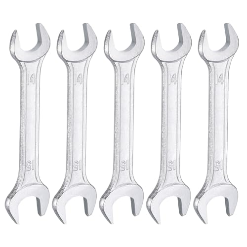 5pcs Double Open End Wrench 14mm x 15mm Metric 15 Degree Offset Angle Small Flat Head Wrench Galvanizing Open Ended Spanner for Automotive Repair Furniture Assembly (5 Count)