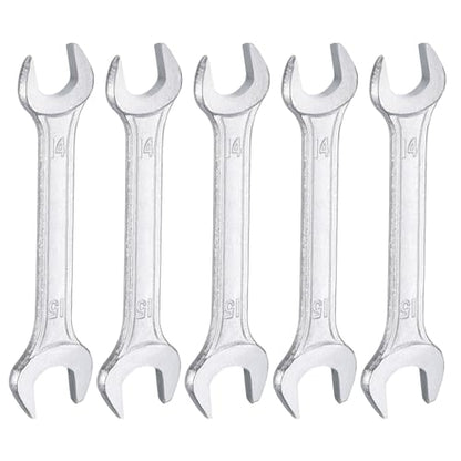 5pcs Double Open End Wrench 14mm x 15mm Metric 15 Degree Offset Angle Small Flat Head Wrench Galvanizing Open Ended Spanner for Automotive Repair Furniture Assembly (5 Count)