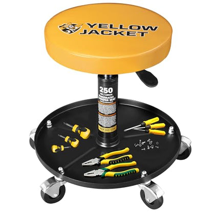 Rolling Mechanic Stool with Wheels Pneumatic Garage Shop Seat Adjustable Height Roller Mechanics Creeper Chair with Tool Tray for Auto Repair