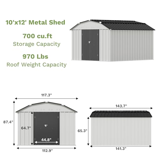 10x12 FT Barn Style Metal Storage Shed
