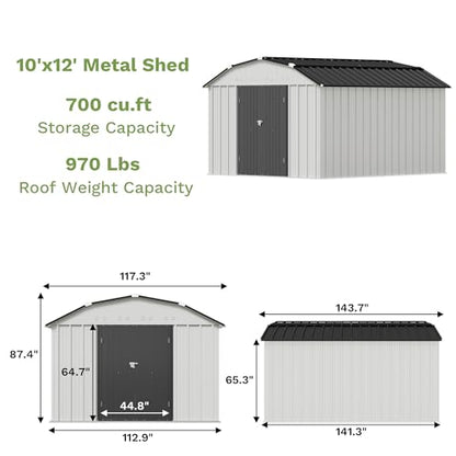 10x12 FT Barn Style Metal Storage Shed