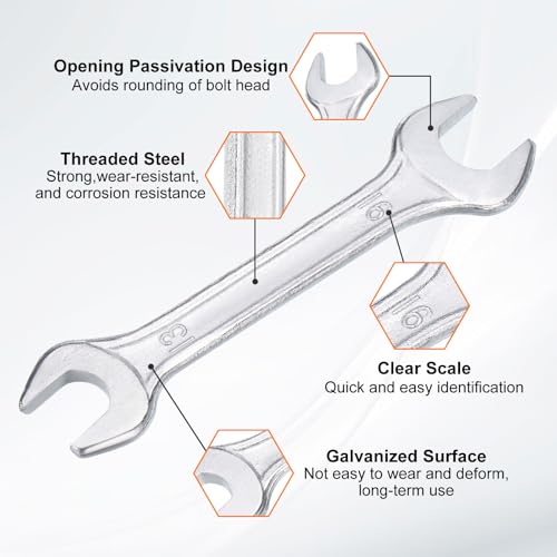 Double Open End Wrench 13mm x 16mm Metric 15 Degree Offset Angle Small Flat Head Wrench Galvanizing Open Ended Spanner for Automotive Repair Furniture Assembly