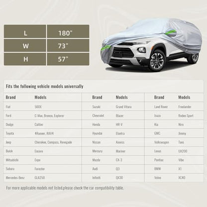 6 Layers Premium Full Car Cover Hard Shell Zipper Design Waterproof All Weather Weatherproof UV Sun Protection Snow Dust Storm Resistant Outdoor with Straps