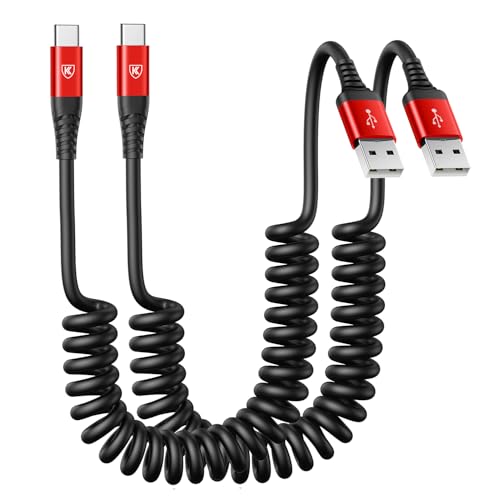Coiled USB A to USB C Cable for Car 6FT 2Pack USB C Charger Cable Fast (12 Foot)