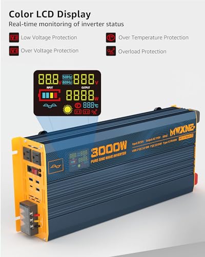 3000W Pure Sine Wave Power Inverter DC 12V to 110V 120V with Fast Charging Type