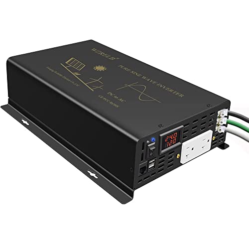 Pure Sine Wave Power Inverter 3000W 24VDC to 120VAC 6000W Peak Dual AC Outlets 2× 2.4A USB Port &Hardwire Terminal with 16ft Remote Conrtol Off