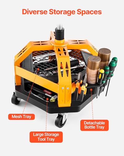 Mechanic Stool Dual Storage Trays Rolling Stool and Garage Stool with Adjustable Height 23.6