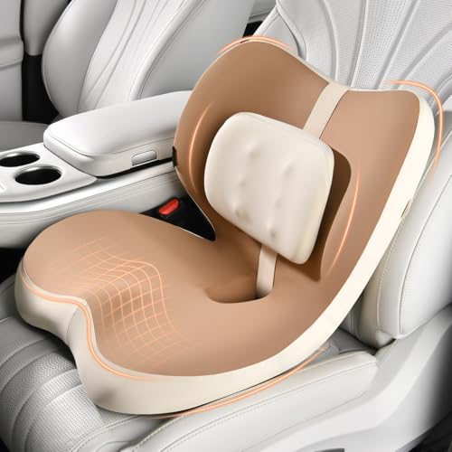 2 in1 Truck Seat Cushion and Lumbar Support Pillow Memory Foam Car Seat Cushion with Adjustable Strap for Truck Driver Long Drives