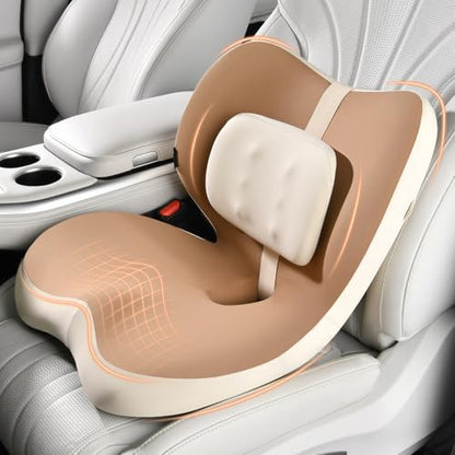 2 in1 Truck Seat Cushion and Lumbar Support Pillow Memory Foam Car Seat Cushion with Adjustable Strap for Truck Driver Long Drives
