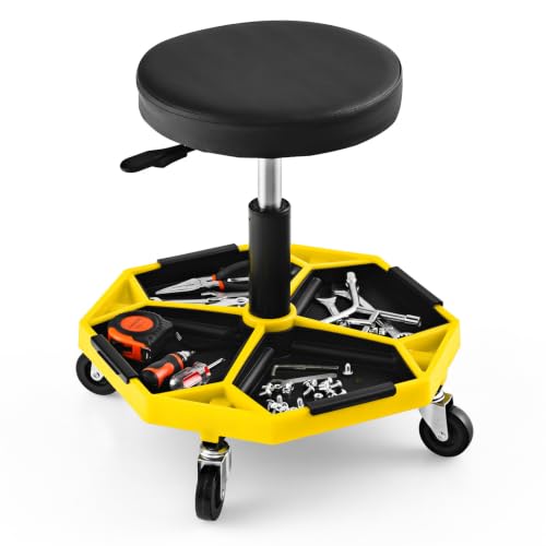Rolling Mechanic Stool with Removable Tool Tray & Padded Cushion