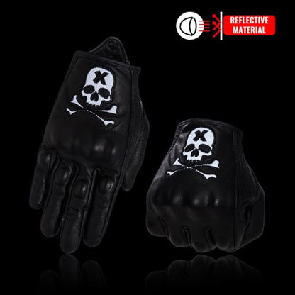 Goatskin Leather Motorcycle Motorbike Powersports Racing Gloves Reflective Skull Touchscreen for Men and Women Model