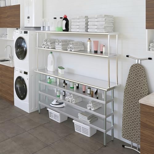 14" x 72" Stainless Steel Work Table with 3 Shelves and 12" Wide Double Tier Overshelf