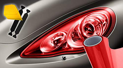 Extra Wide Headlight Taillight Vinyl Wet Tint Wrap 16 Inch x 48 Inch Roll Including Yellow Detailer Squeegee & 2X Black Felt Edge Decals