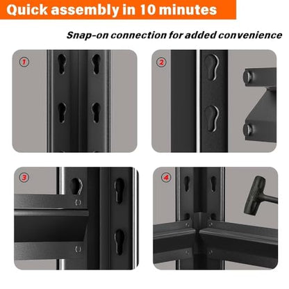 72"H/60"H: Father & I 5-tier storage rack, metal + wood, suitable for garage/kitchen/pantry, steel multi-functional support, adjustable, heavy-duty garage rack, black. (15.68*15.68*11.68)