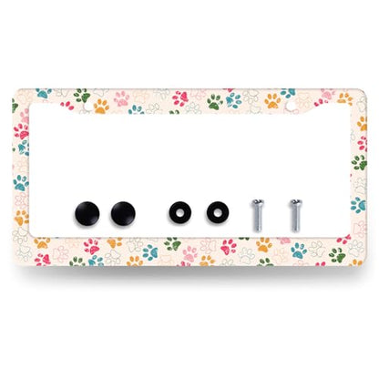 Colorful Dog Paws Stainless Steel Dogs License Plate Frame 12.2 x 6.2 Inch