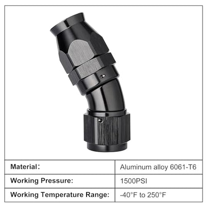 12AN 30 Degree PTFE One Piece Full Flow End Hose Fitting Aluminum Black
