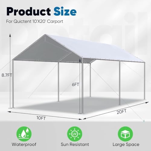 10X20ft Upgraded Heavy Duty Car Canopy Galvanized Frame Carport Outdoor Boat Shelter with 3 Reinforced Steel Cables (200 Sq Ft)