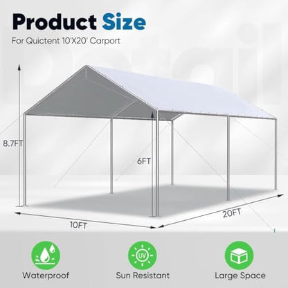 10X20ft Upgraded Heavy Duty Car Canopy Galvanized Frame Carport Outdoor Boat Shelter with 3 Reinforced Steel Cables (200 Sq Ft)