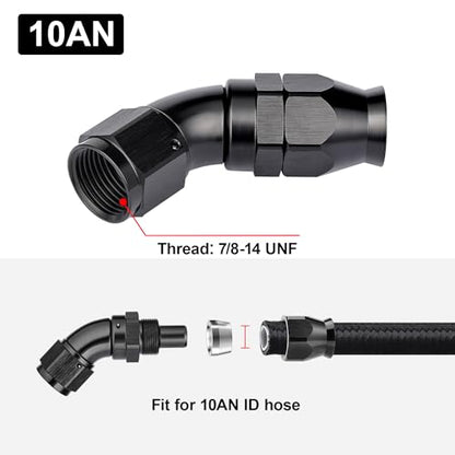 10AN 45 Degree PTFE One Piece Full Flow End Hose Fitting Aluminum Black